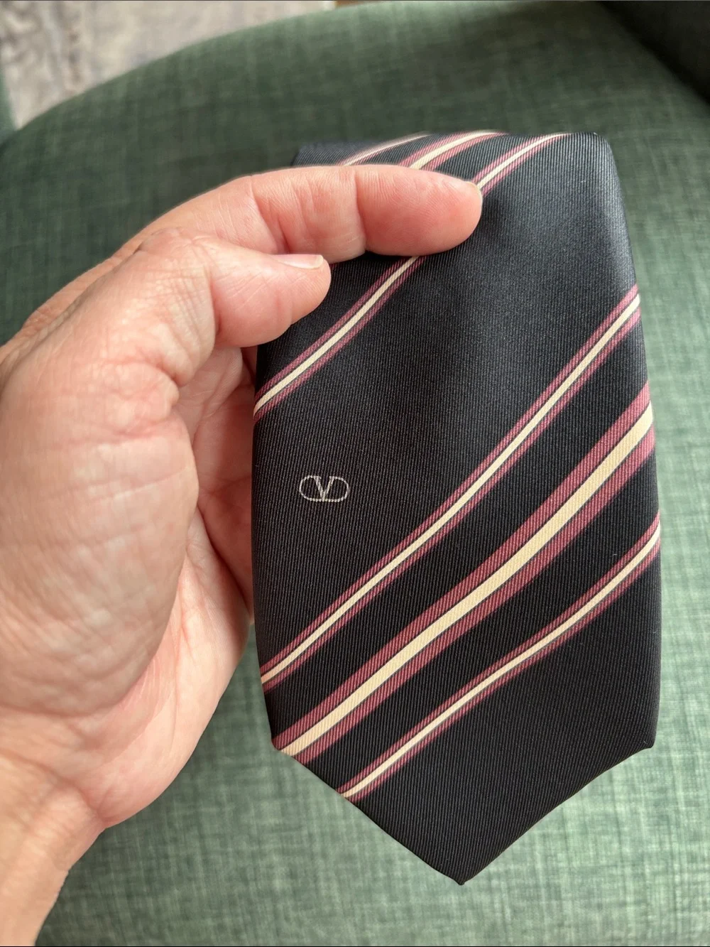 Valentino Vintage Men's 100% silk Striped Black creamTie made in Italy Classic